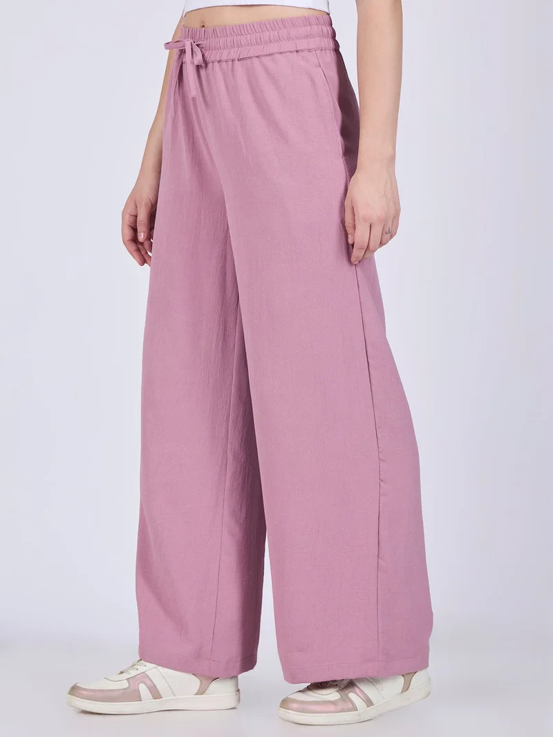 Outzidr pink Pink Mid Waisted Wide Leg Trousers for Women | Best Price UAE